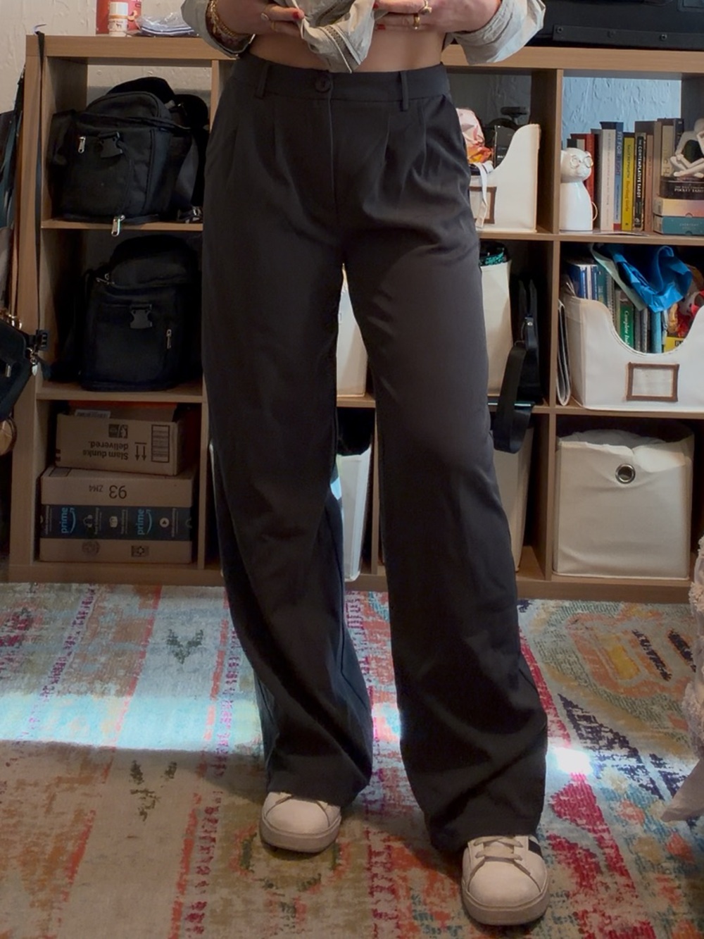 Princess Polly Charcoal Gray High Rise Wide LegTailored Trousers | Size US 6
